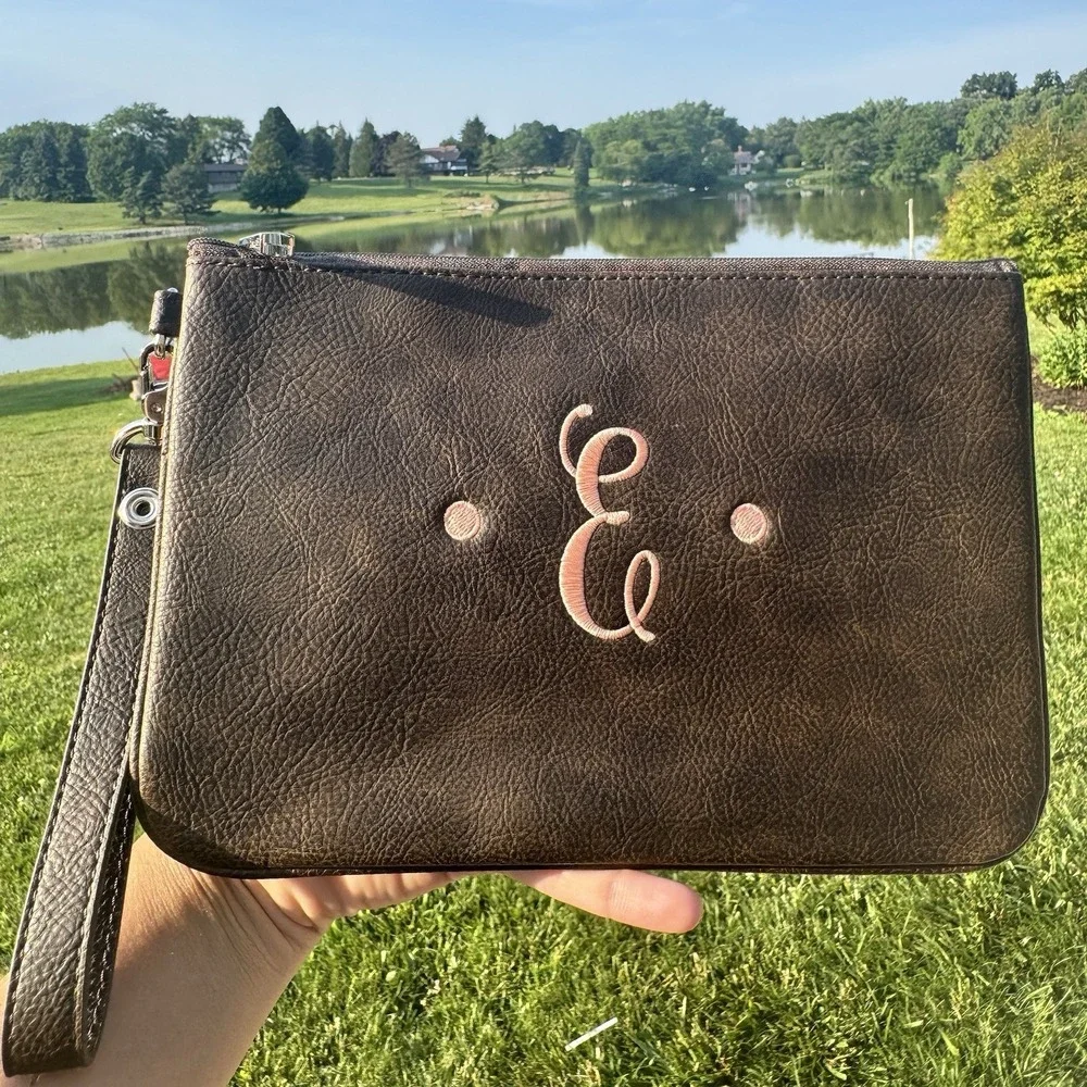Thirty One 31 Rubie Mini Zipper Pouch Distressed Chestnut Monogrammed 